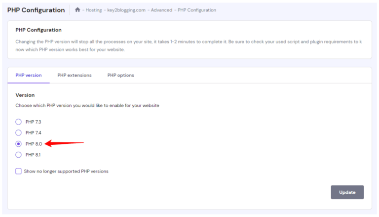 How To Update PHP Version Of WordPress In Hostinger